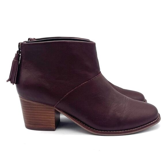 TOMS Carpe Diem Leila Oxblood Leather Tassel Zip Ankle Booties Women’s Size 8 - Picture 1 of 16